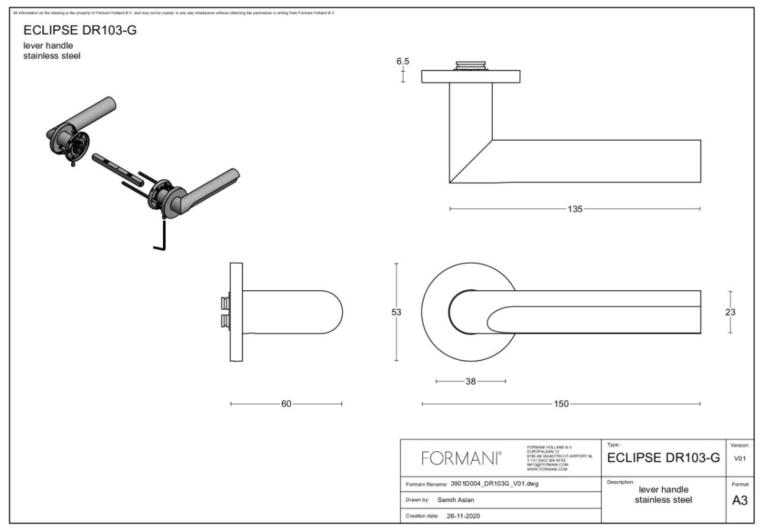 FORMANI Eclipse DR103-G deurkruk PVD licht brons detail