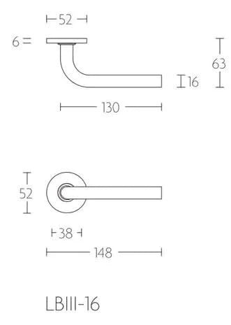 Formani BASIC LB3-19 deurkruk – technische maatschets