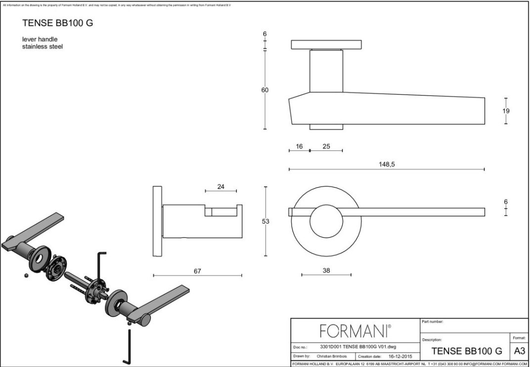 Formani BB100-G deurkruk mat zwart detail