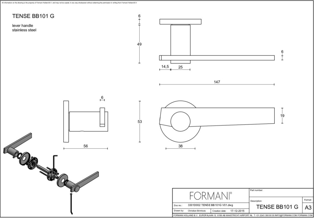 Formani BB101-G deurkruk mat zwart detail