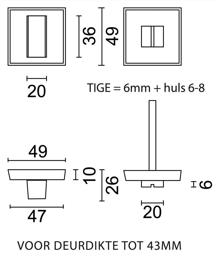 HDD Pro WC-garnituur Square 48 mm zwart structuur UV – detail