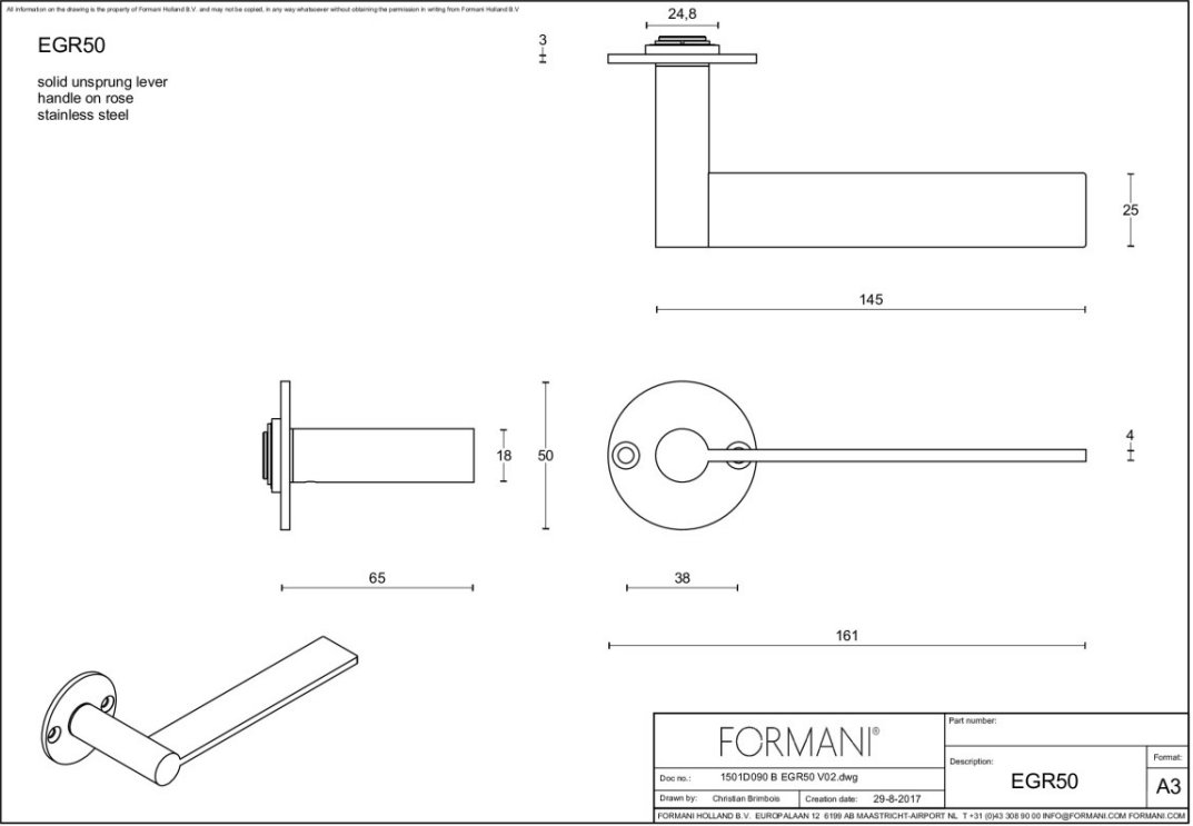 Formani EGR50 deurkruk mat roestvast staal - detailfoto