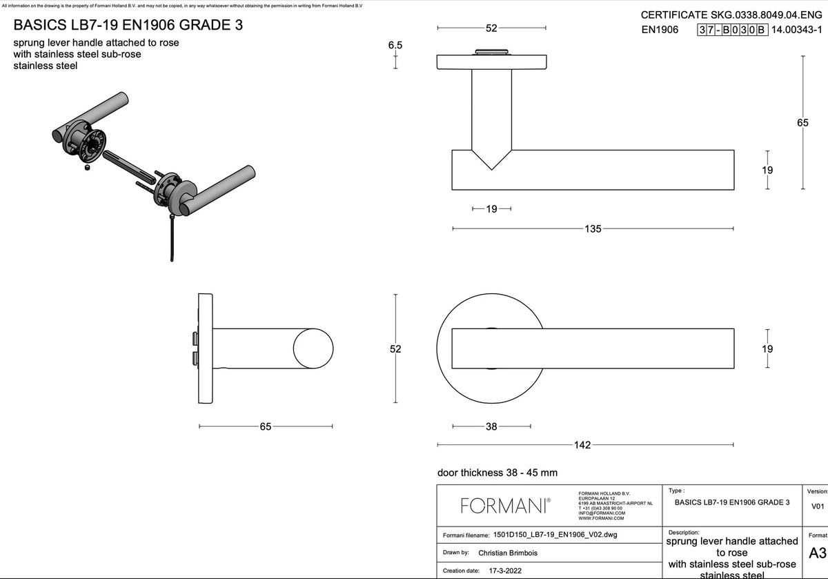 Formani achterdeurset LB7-19 kruk/kruk mat goud PVD SKG3 – detail