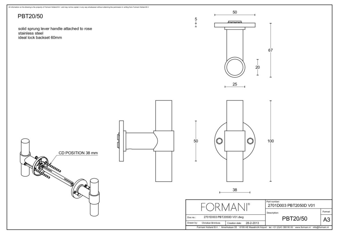 Formani PBT20/50 deurkruk brons – detail