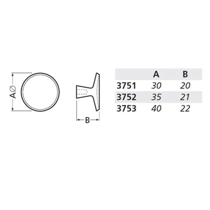 Hermeta knop rond wit 30 mm maattekening