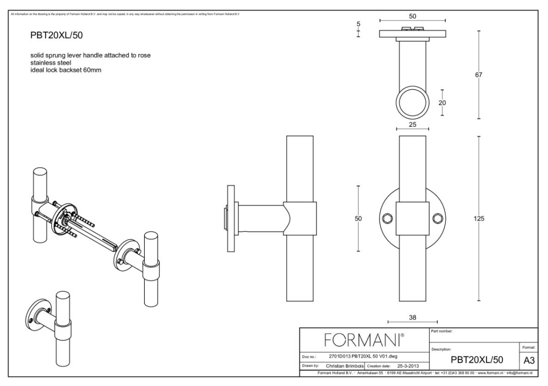 Formani PBT20XL/50 deurkruk Piet Boon brons detail