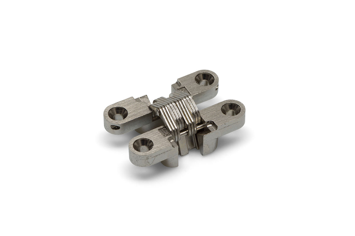 Dulimex DX SOSS onzichtbaar scharnier 203 NP vernikkeld 13x45 mm, vooraanzicht