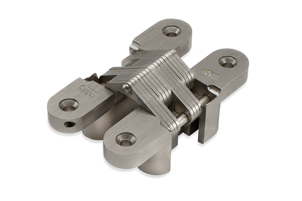 Dulimex DX SOSS onzichtbaar scharnier 208 SS 16x70 mm geborsteld RVS AISI 316, vooraanzicht