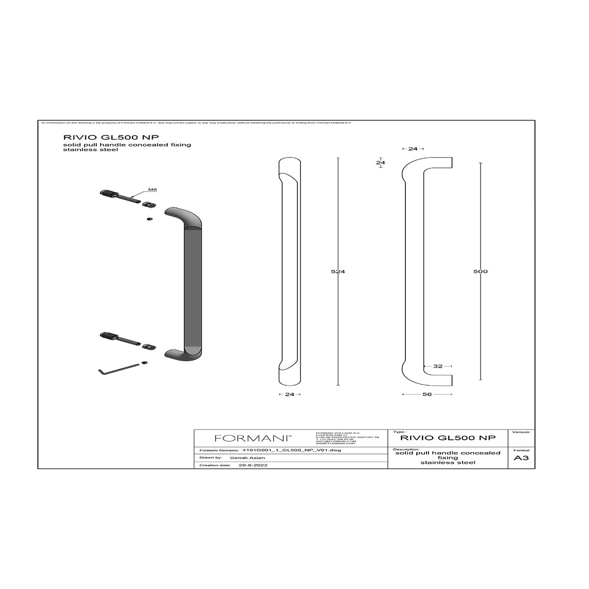 Formani RIVIO GL500NP deurgreep brons detail