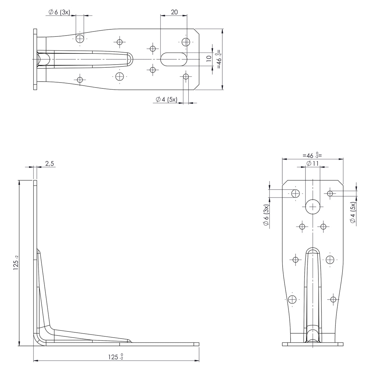 Starx hoekanker geribd 45.008.31 zwart technische maattekening