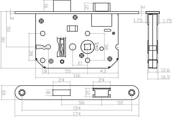 Intersteel woningbouw klavier dag- en nachtslot wit 55 mm - zijaanzicht
