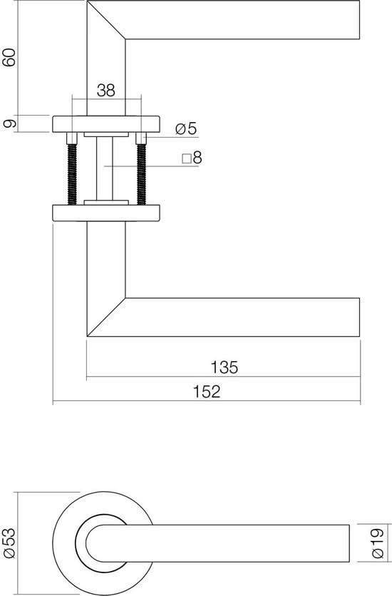 Intersteel deurbeslagset loopslot RVS deurkruk Hoek 90 detail