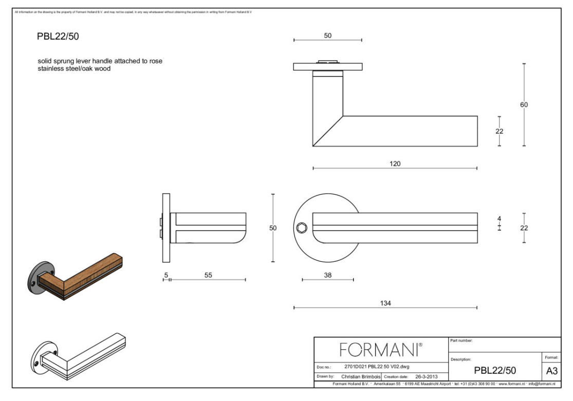 Formani PBL22/50 deurkruk Piet Boon mat roestvast staal detail