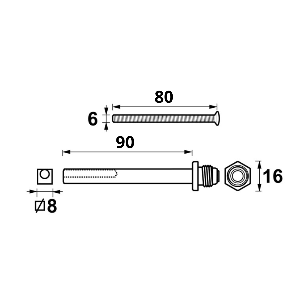 AXA verlengset wisselstift 90 mm met boutenset M6x80 zwart detail