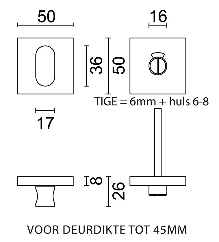 HDD Pro WC-garnituur Square Shape in zwart structuur, gemonteerd op deur – montagevoorbeeld
