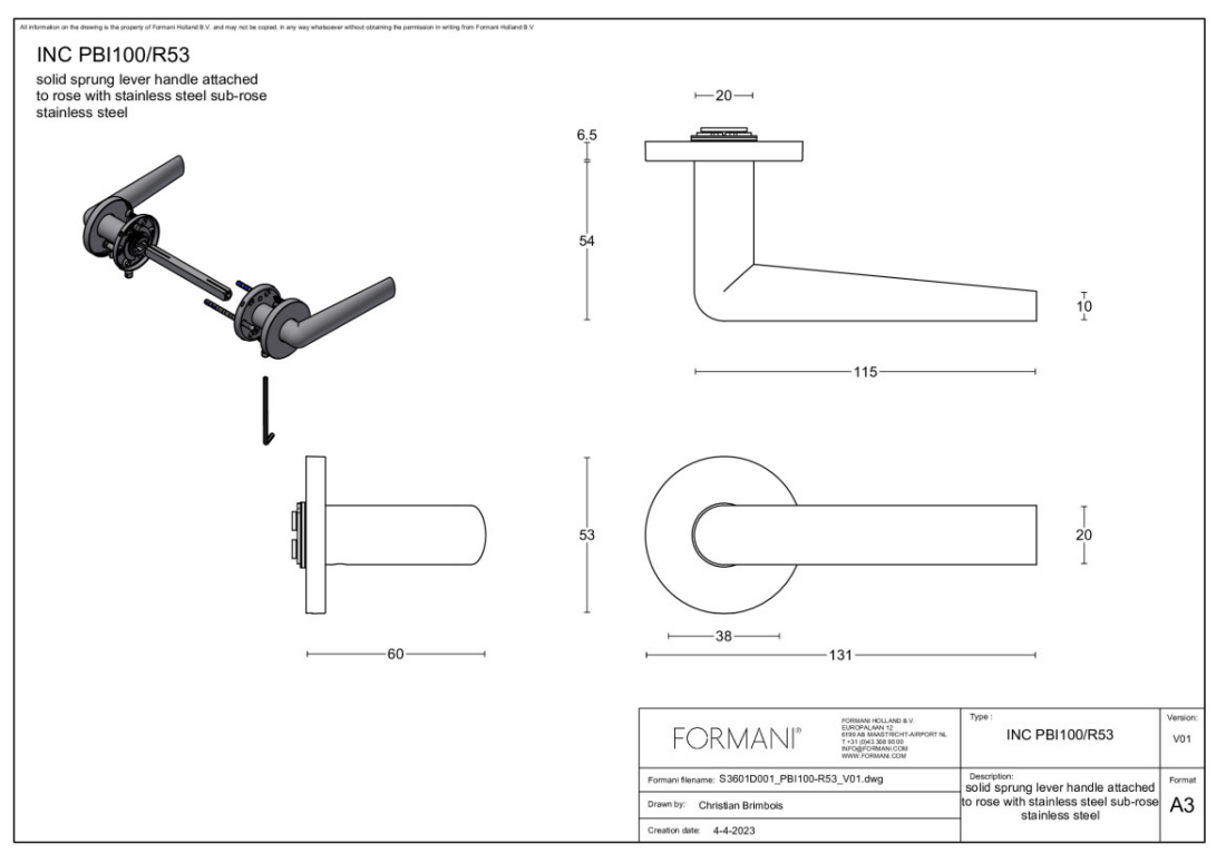 Formani PBI100-G deurkruk Piet Boon PVD licht brons detail
