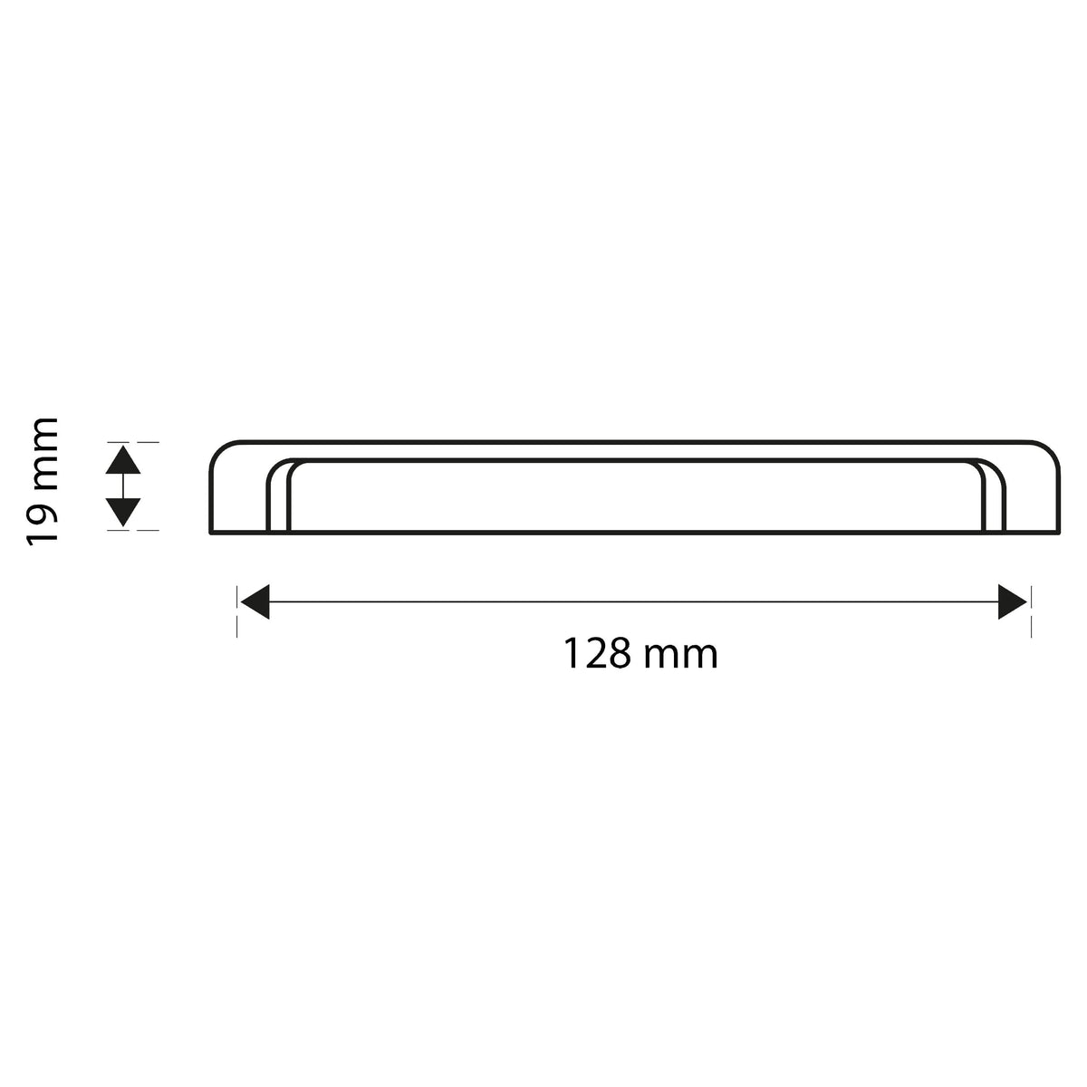 Starx meubelgreep aluminium 128 mm hart-op-hart (plat, afgerond) – detailaanzicht