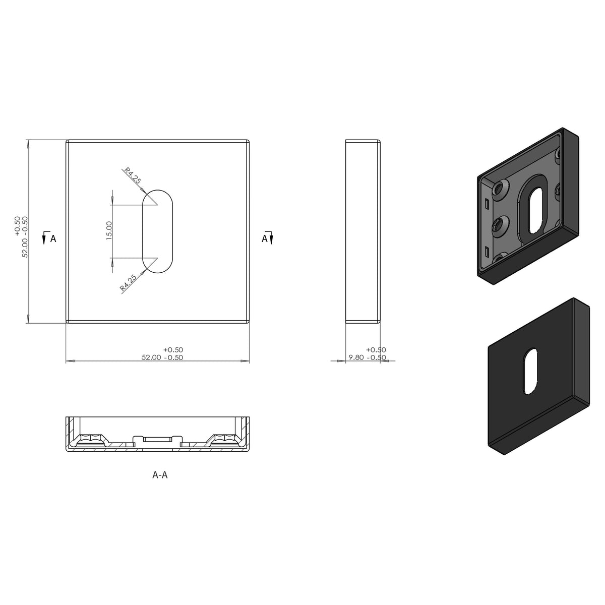 Differnz rozet met sleutelgat mat chroom vierkant detail
