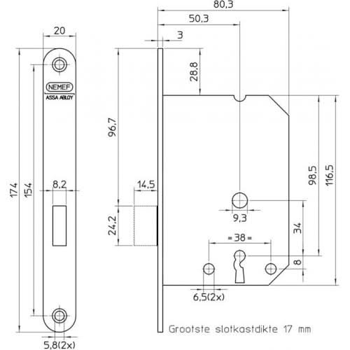 Nemef kastslot 1256/17 RVS detail slotkast