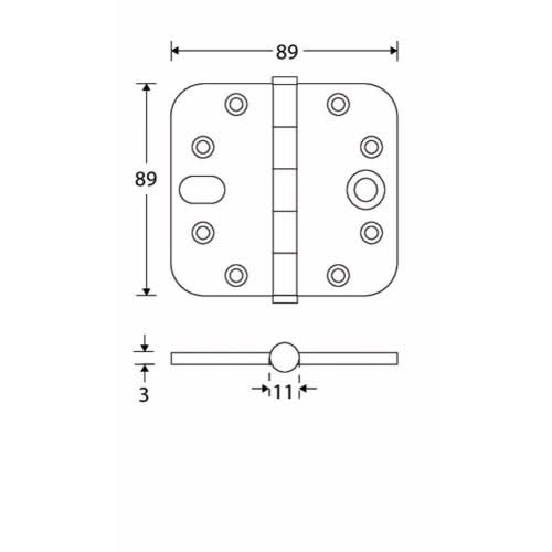 Artitec Mi Satori kogellagerscharnier ronde hoek vlak 89 x 89 mm mat nikkel pvd – detail