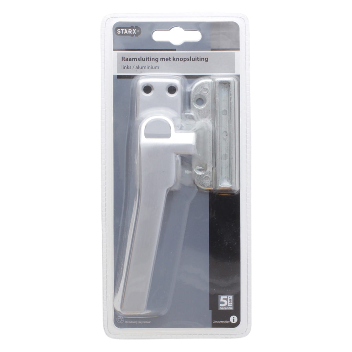 Starx raamsluiting links met nok en knop aluminium – detail