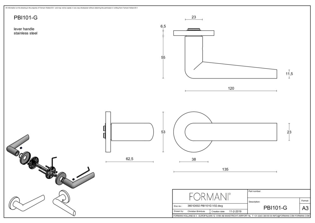 Formani PBI101-G deurkruk Piet Boon PVD licht brons detail