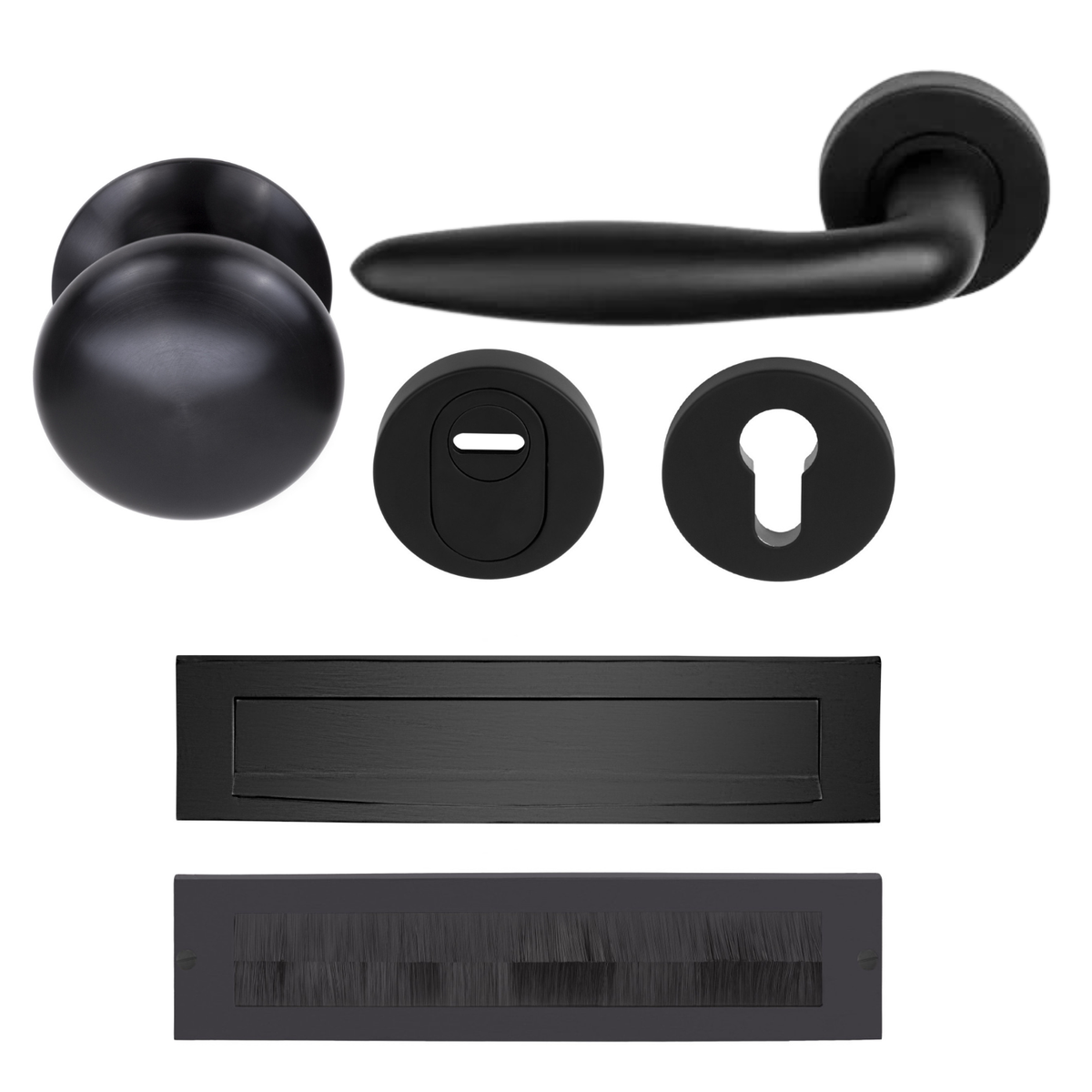 Formani Complete Voordeurset knop/kruk Mat Zwart LB18H – vooraanzicht