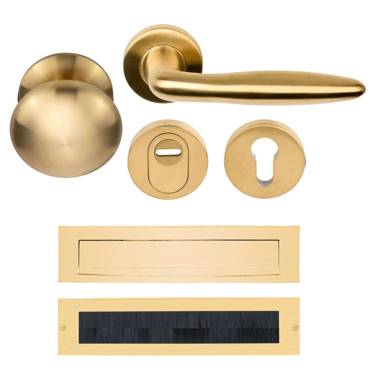 Formani Complete Voordeurset knop/kruk Mat Goud PVD LB18H SKG3 – vooraanzicht