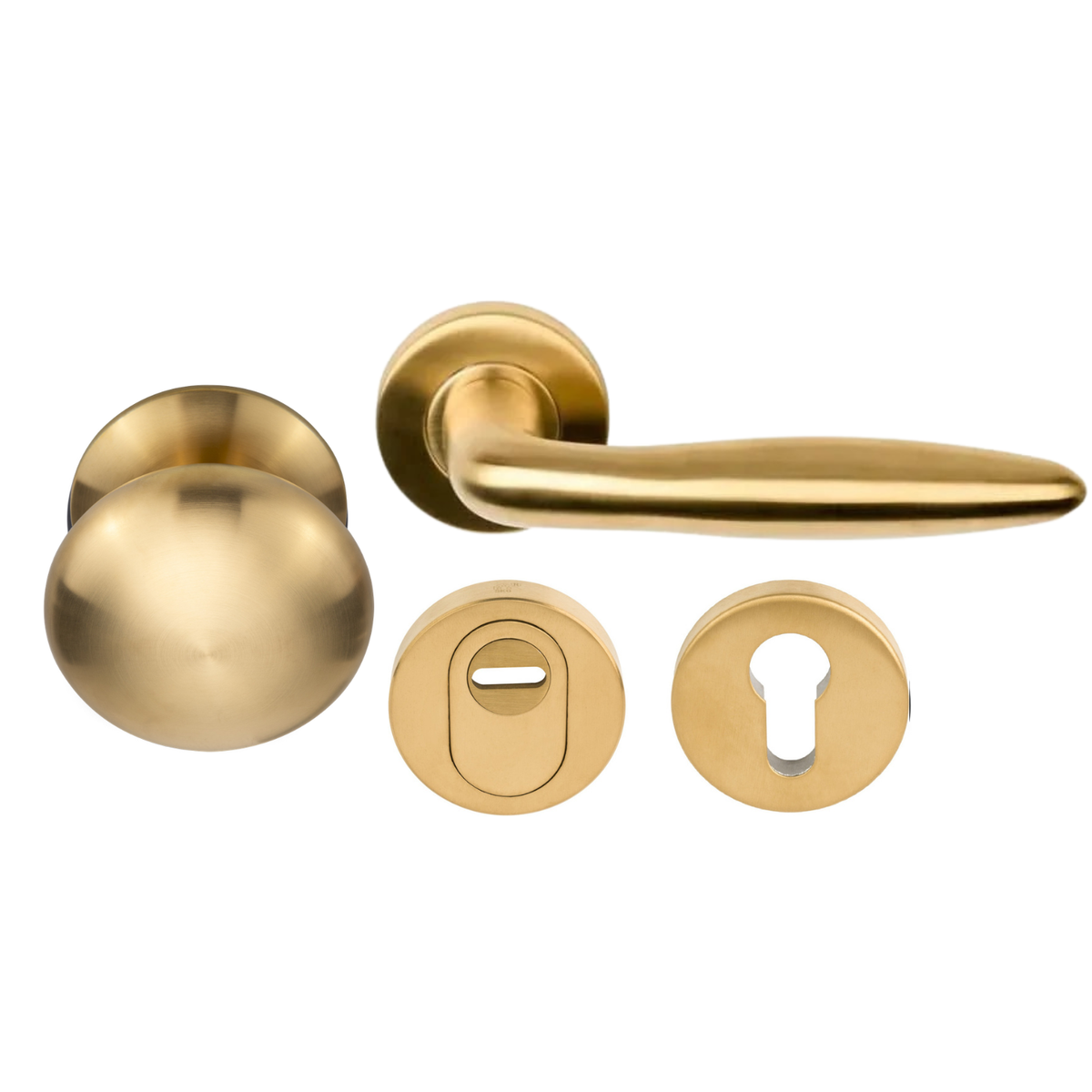 Formani voordeurset knop/kruk PVD mat goud SKG*** LB18H – vooraanzicht