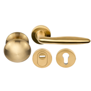 Formani voordeurset knop/kruk PVD mat goud SKG*** LB18H – vooraanzicht