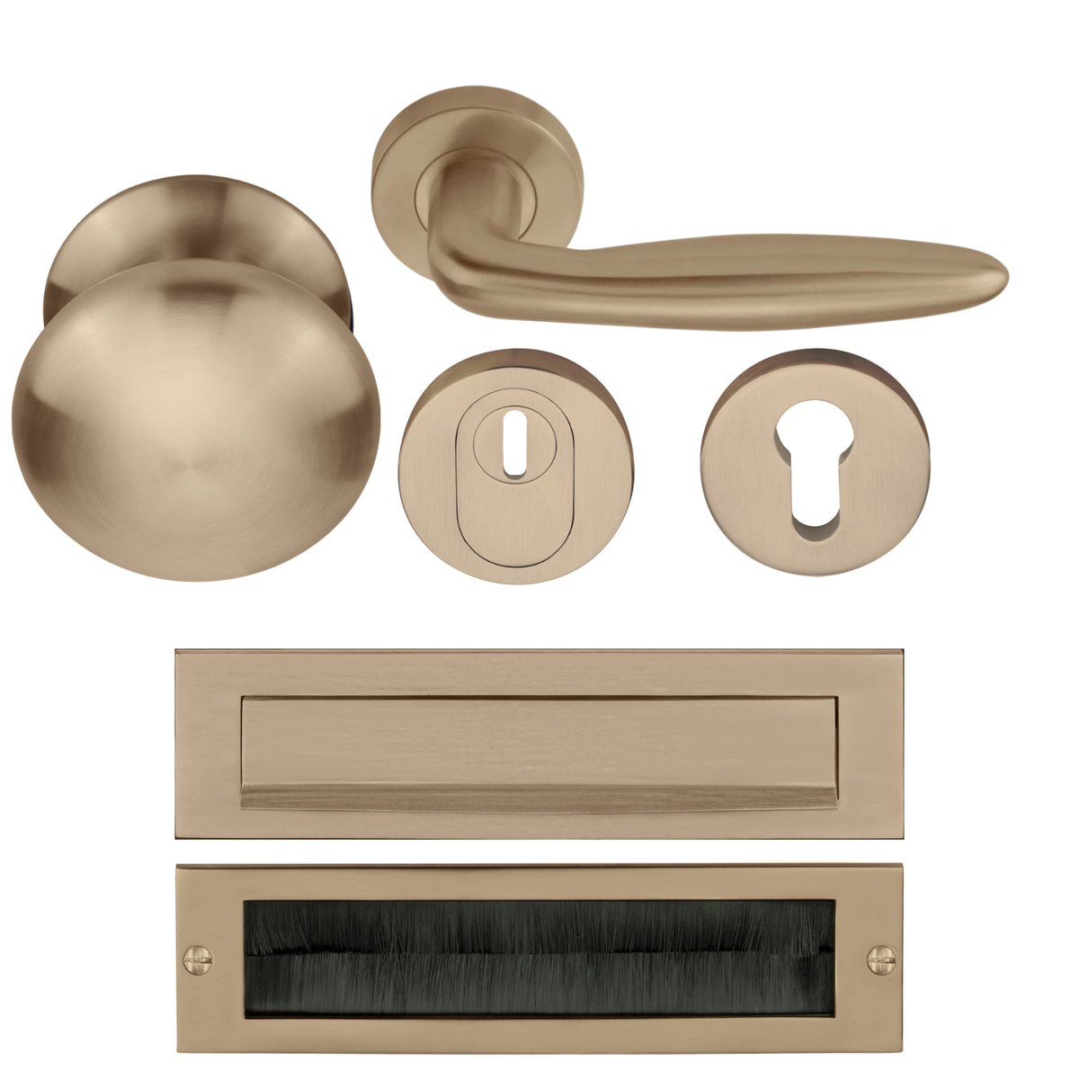 Formani Complete Voordeurset knop/kruk Licht Brons PVD LB18H SKG3 – detailweergave