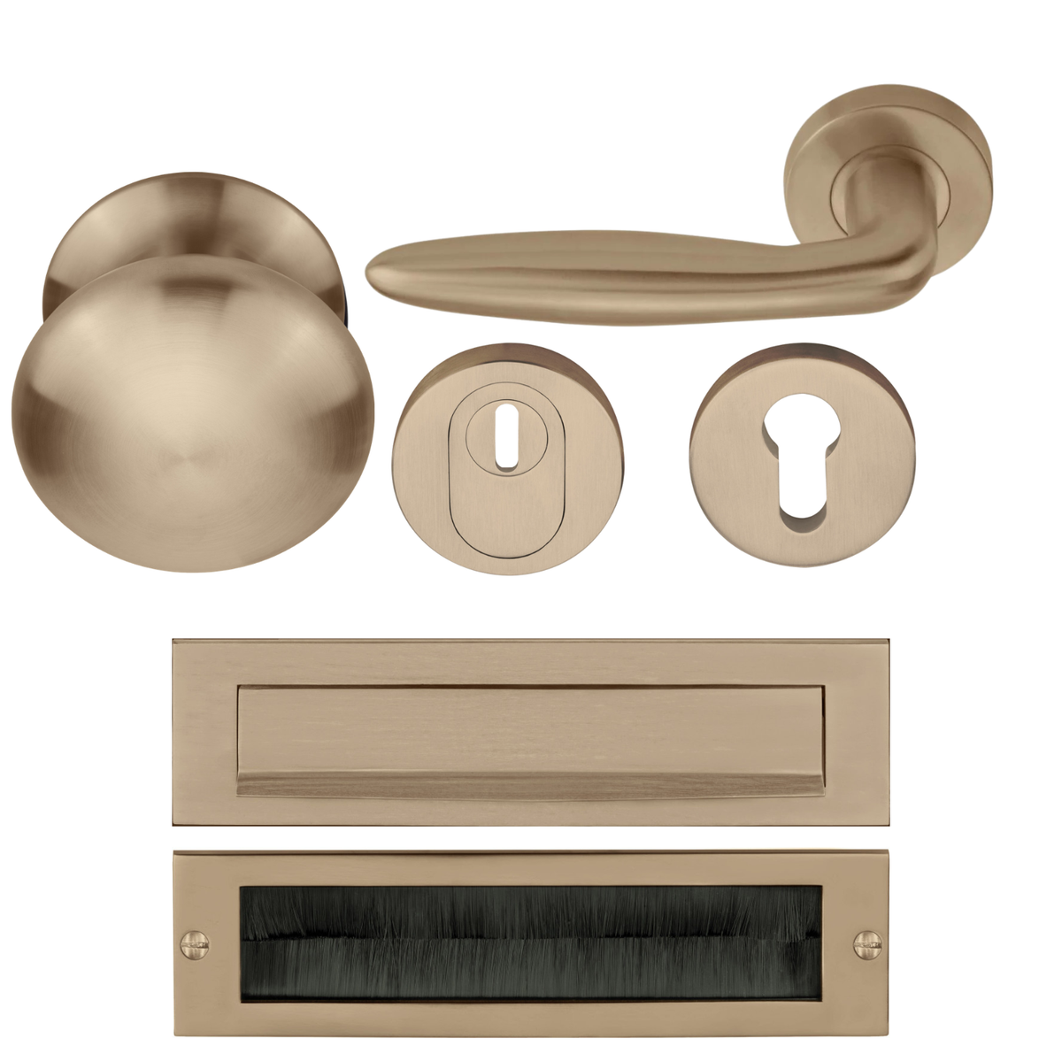 Formani Complete Voordeurset knop/kruk Licht Brons PVD LB18H SKG3 – vooraanzicht