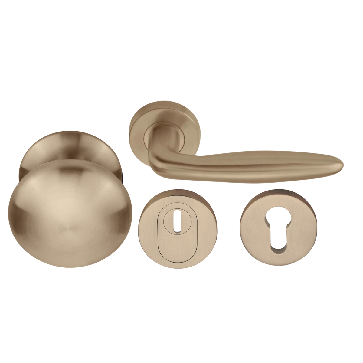 Formani voordeurset knop/kruk PVD licht brons SKG*** LB18H – vooraanzicht