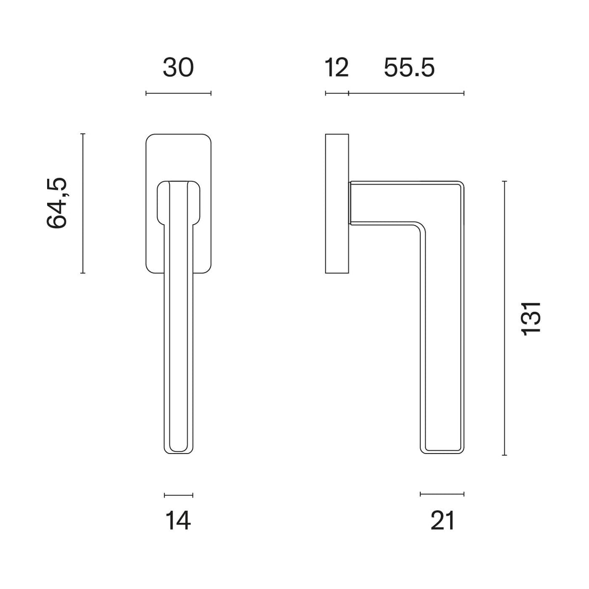 STILE raamkruk Arta Q technische maattekening met afmetingen
