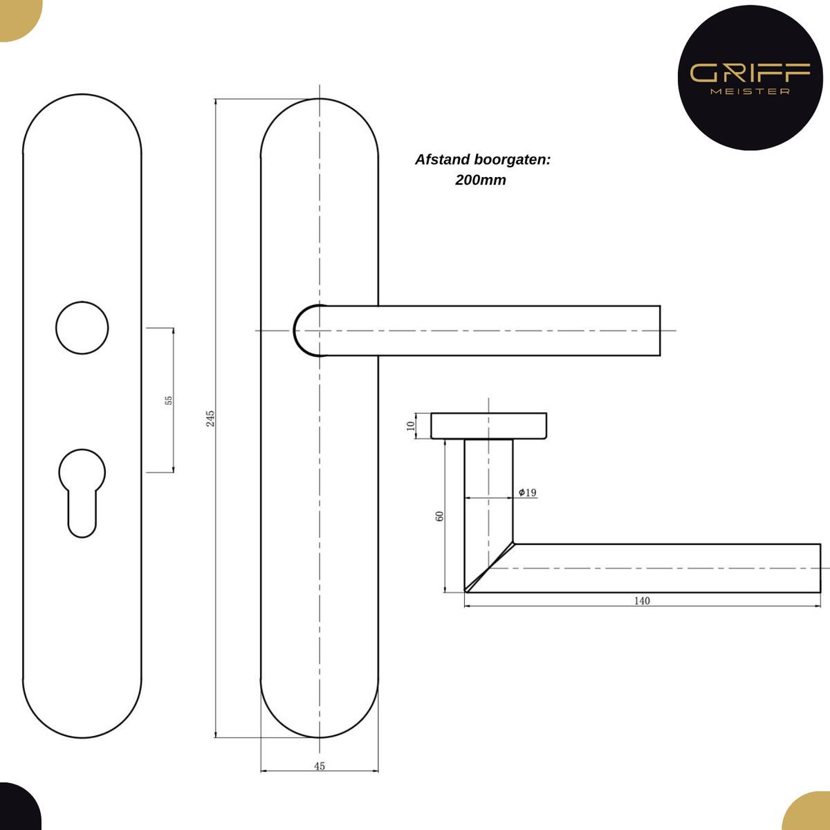Griff Meister deurkruk Cornisa RVS op ovaal schild PC55 – afbeelding 3