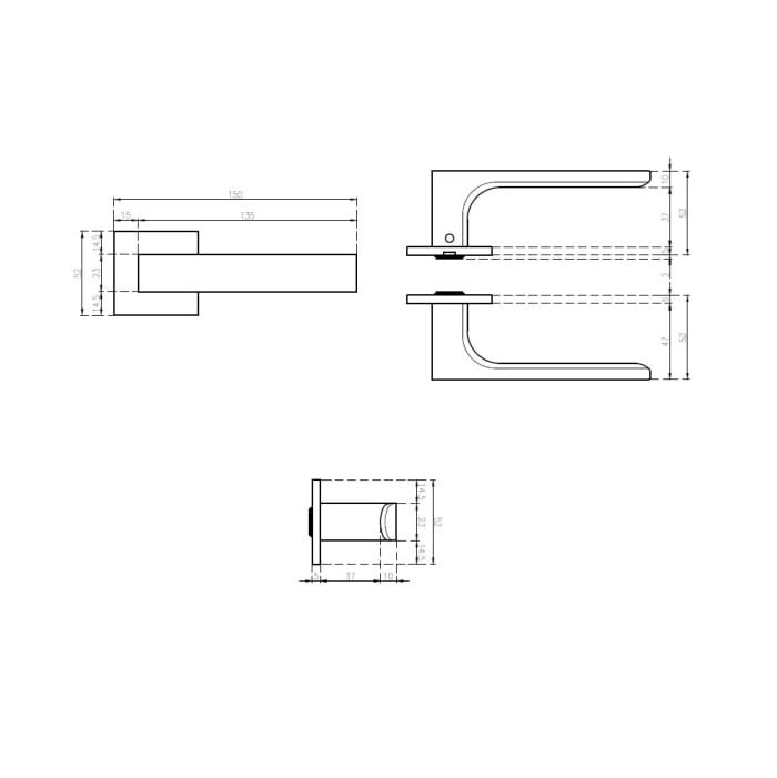 Aprile deurkruk Alisso – technische tekening met maatvoering