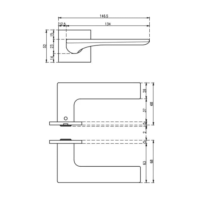 Aprile deurkruk Iris – technische tekening met maatvoering