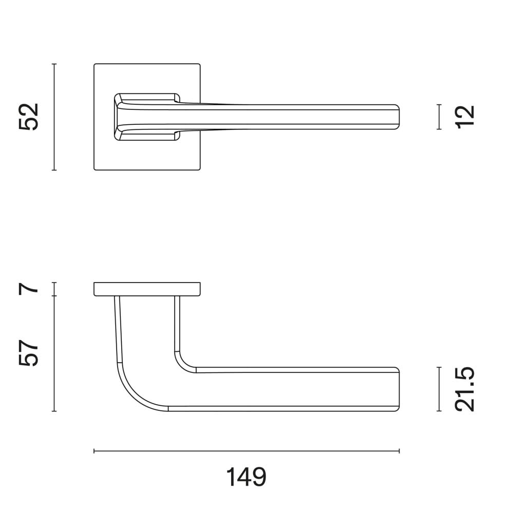 Aprile deurkruk Ismena - technische maattekening met rozet 52 x 52 mm