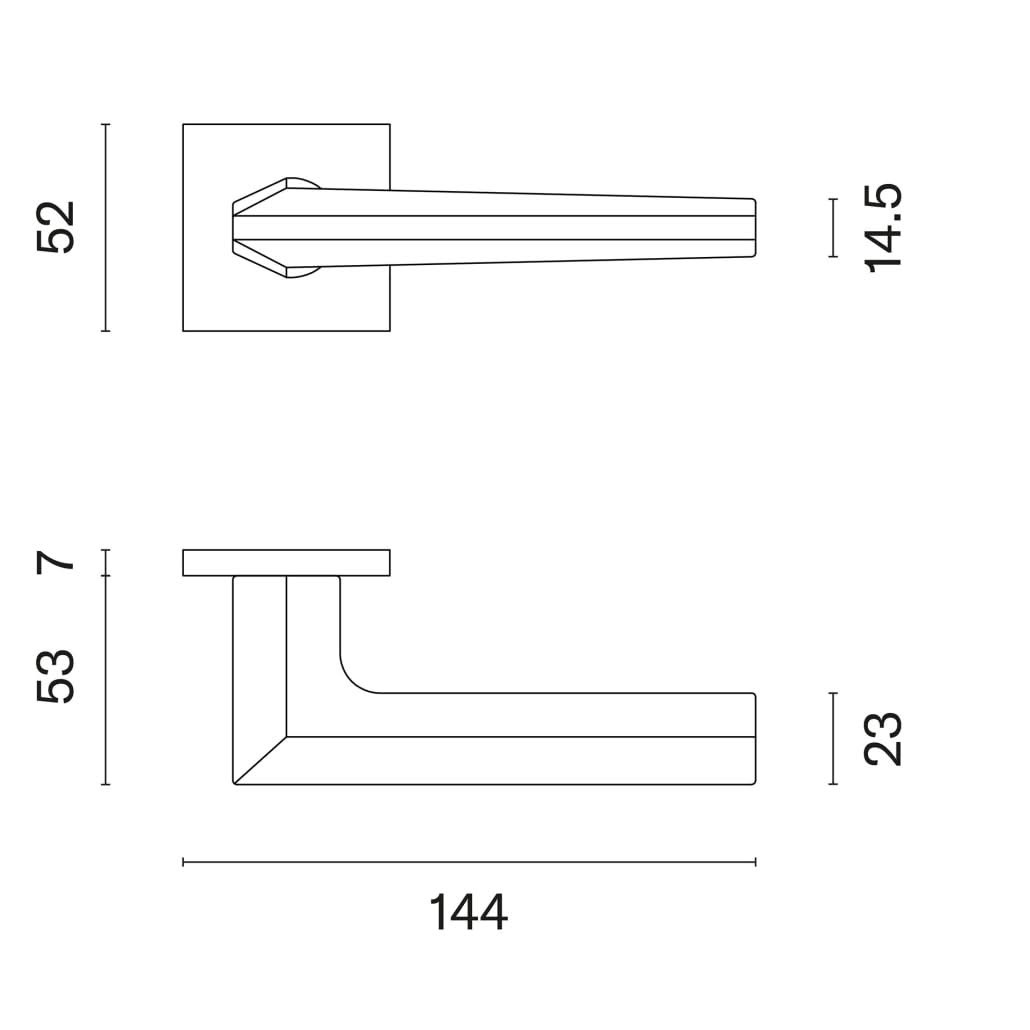 Aprile deurkruk Jasmina - technische maattekening met rozet 52 x 52 mm