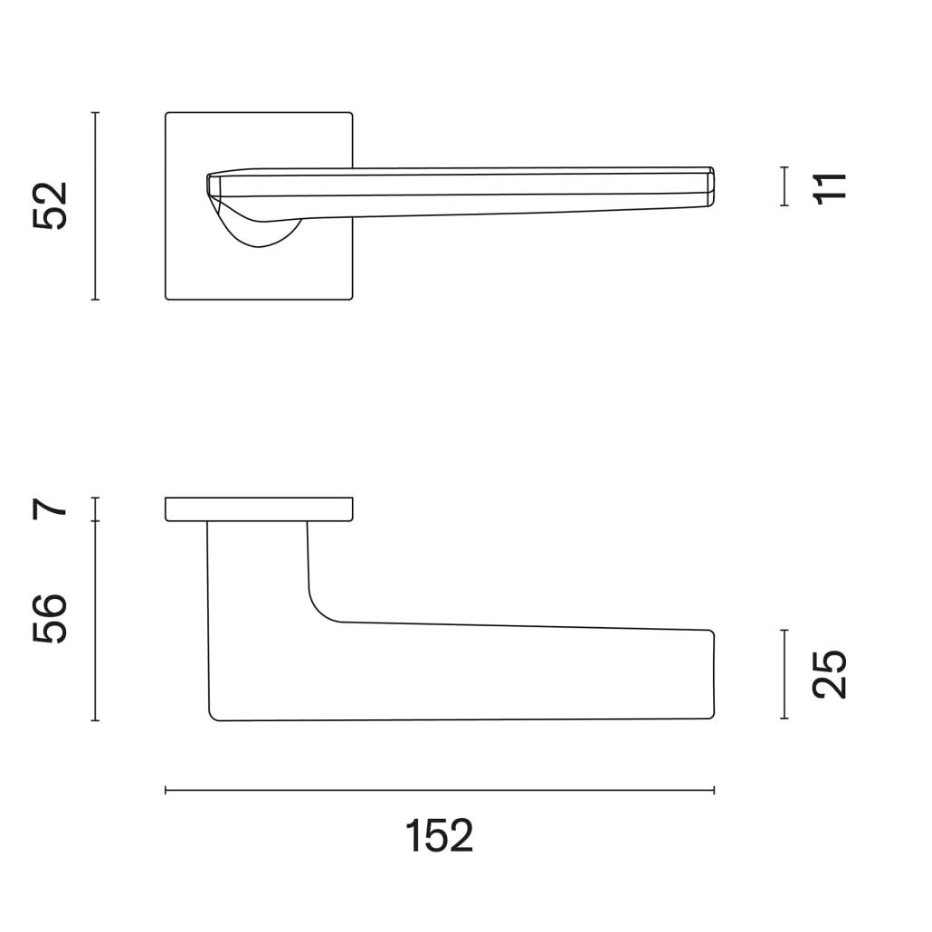 Aprile deurkruk Lunaria - technische maattekening met rozet 52 x 52 mm
