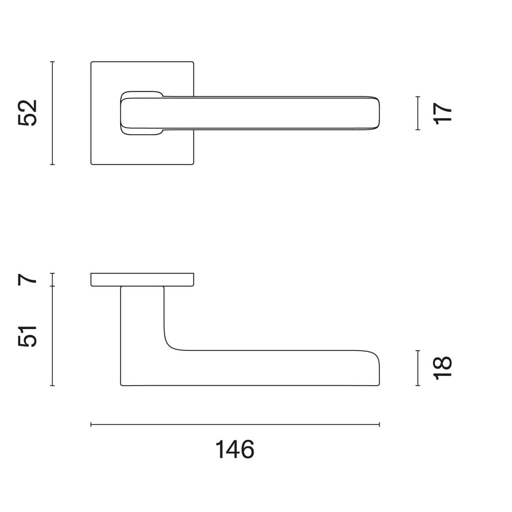 Aprile deurkruk Pea - technische maattekening met rozet 52 x 52 mm