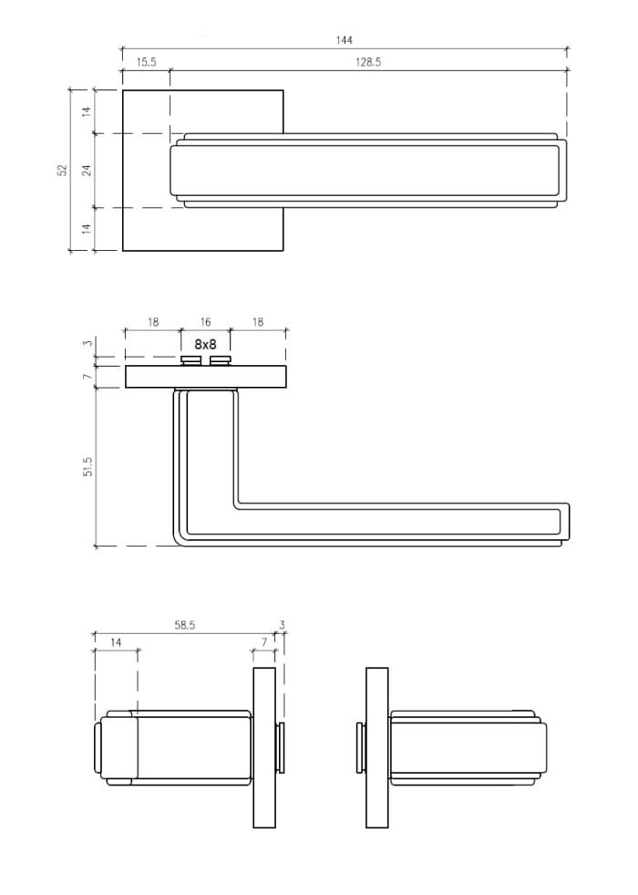 Aprile deurkruk Raflesia – technische tekening met maatvoering