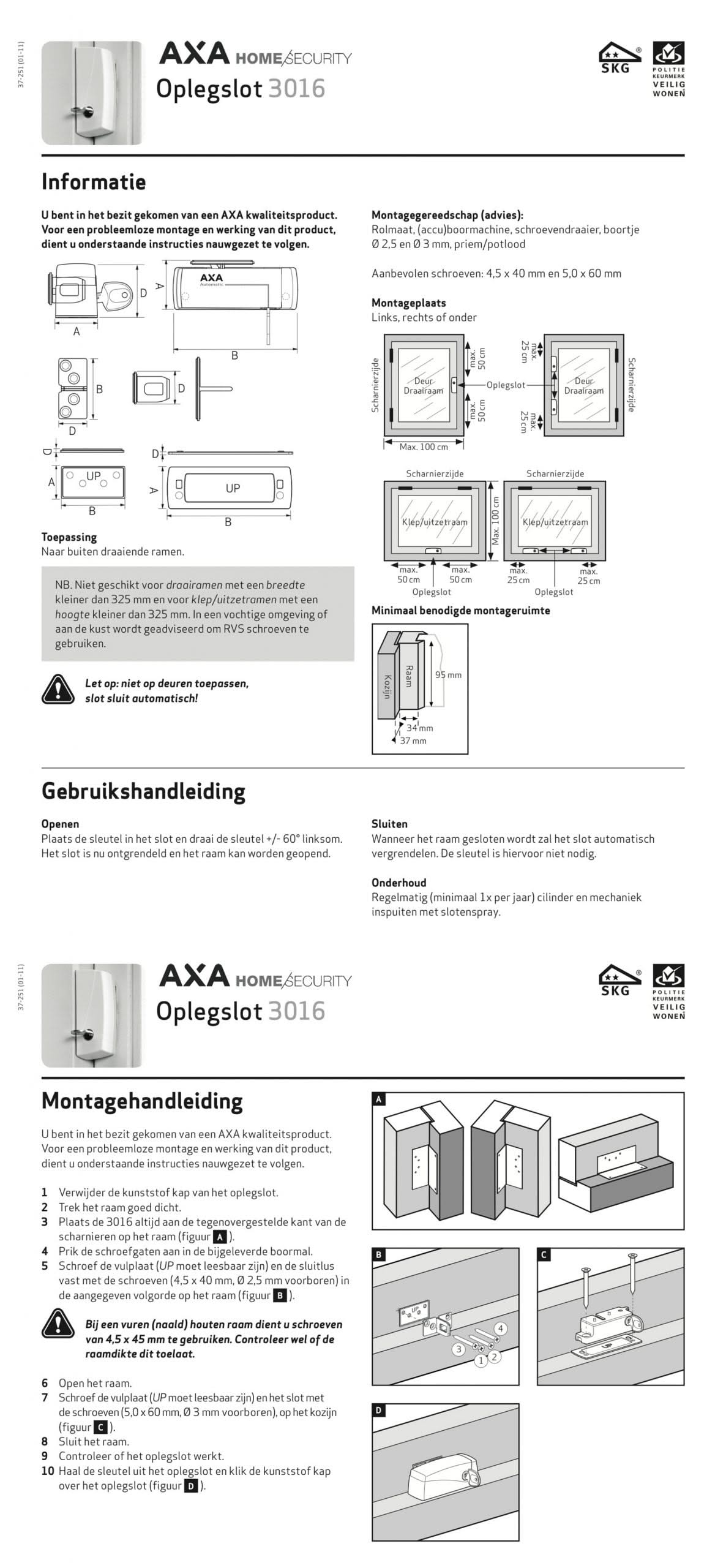 AXA oplegslot Automatic Wit SKG2 close-up