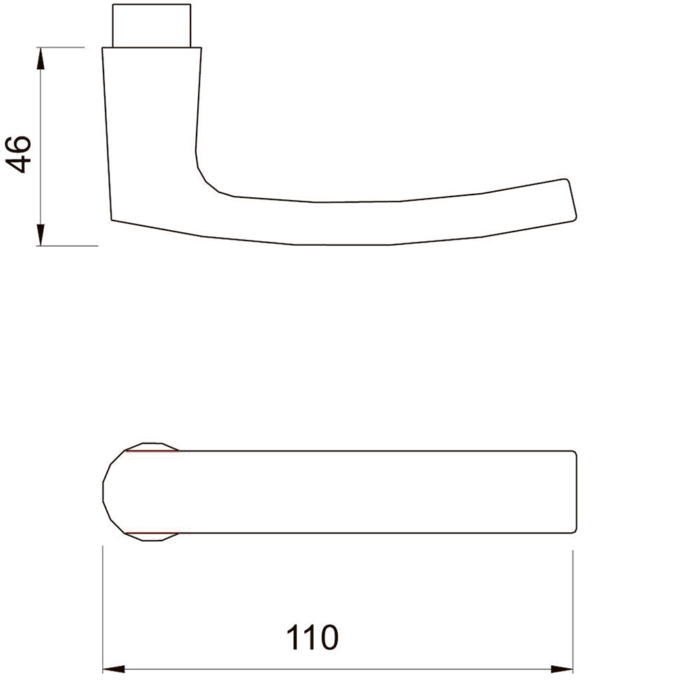 Dulimex deurkruk type 332 blokmodel technische tekening met maatvoering 48 x 110 mm