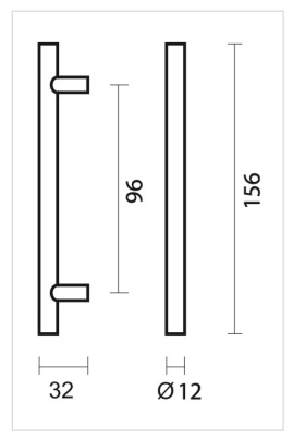 HDD Pro meubelgreep T-model technische maattekening