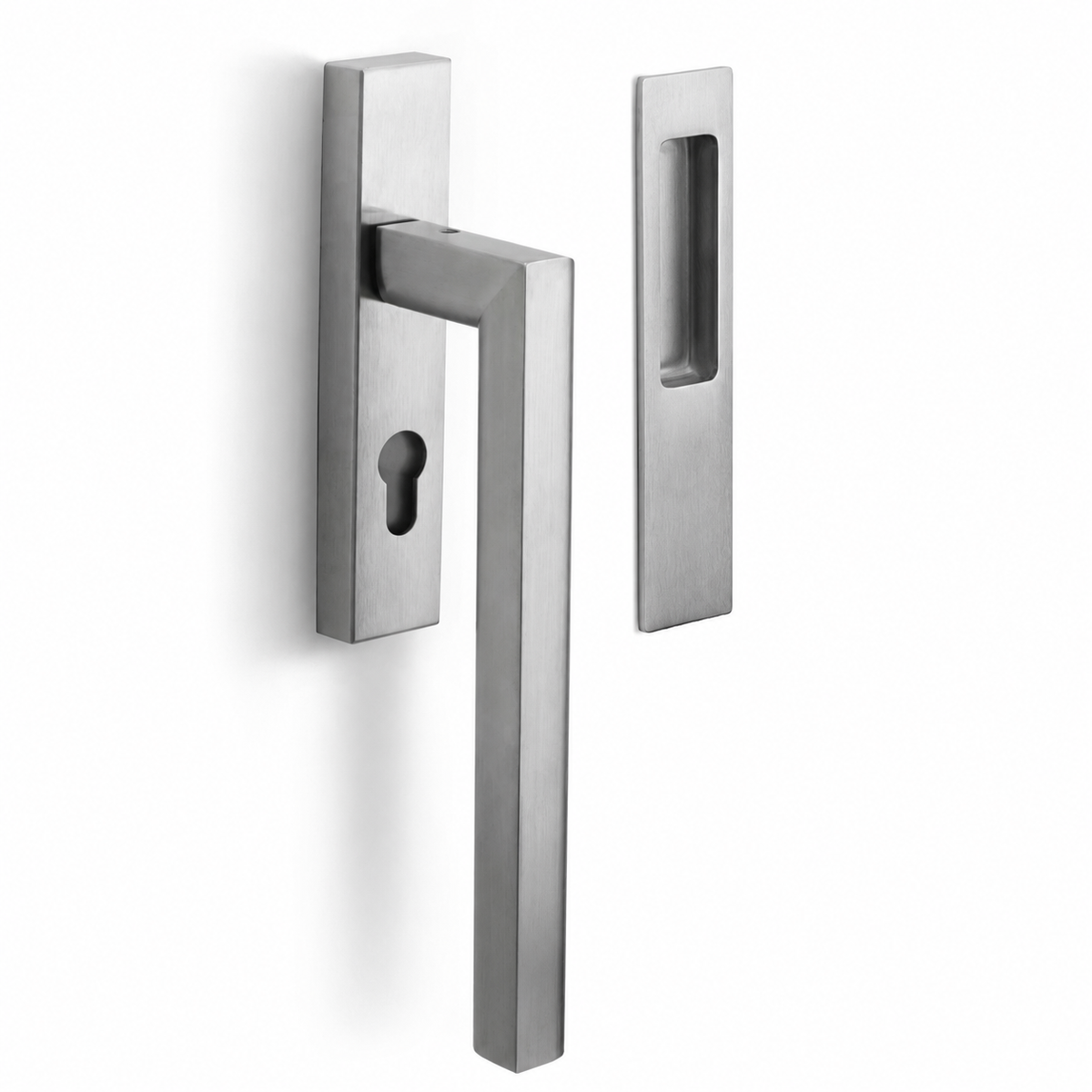 Formani TWO PB231 hefschuifdeurbeslag kruk/kom mat RVS gemonteerd op schuifpui