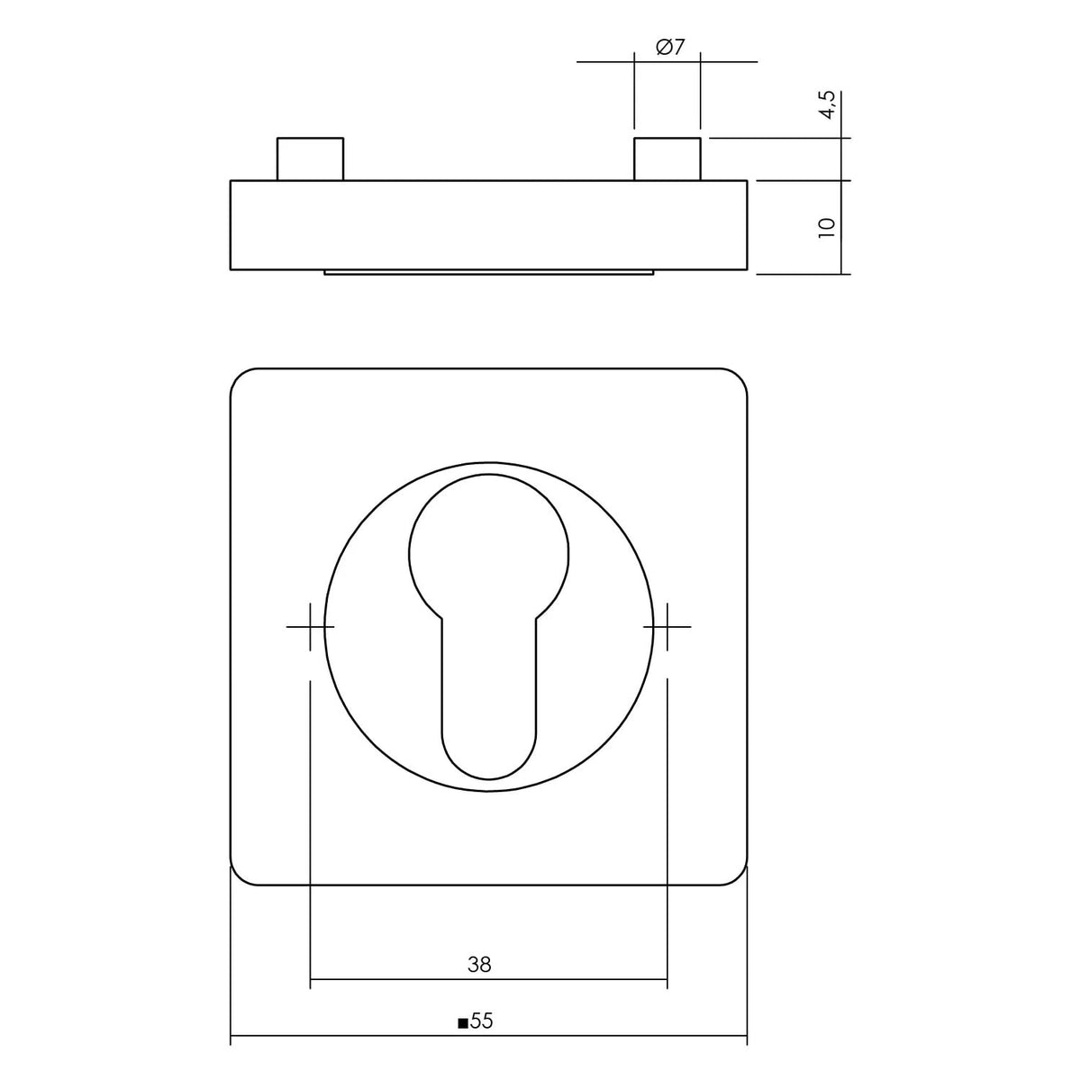 Intersteel rozet cilindergat vierkant mat zwart – detail