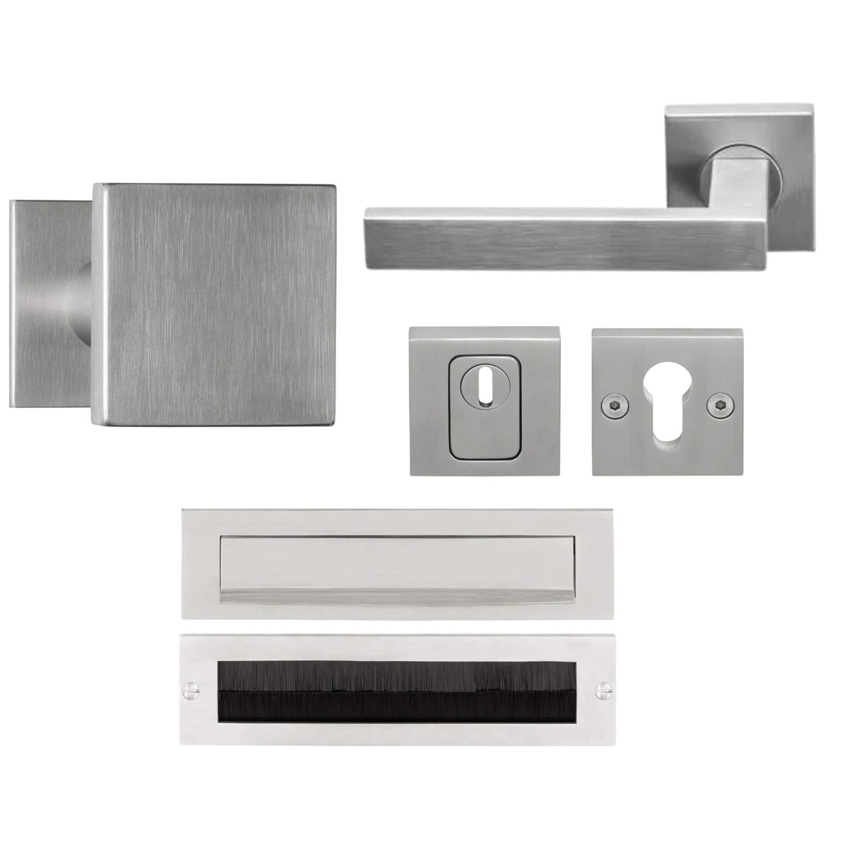 Formani complete voordeurset knop/kruk RVS Geborsteld BSQ2 SKG3 – vooraanzicht