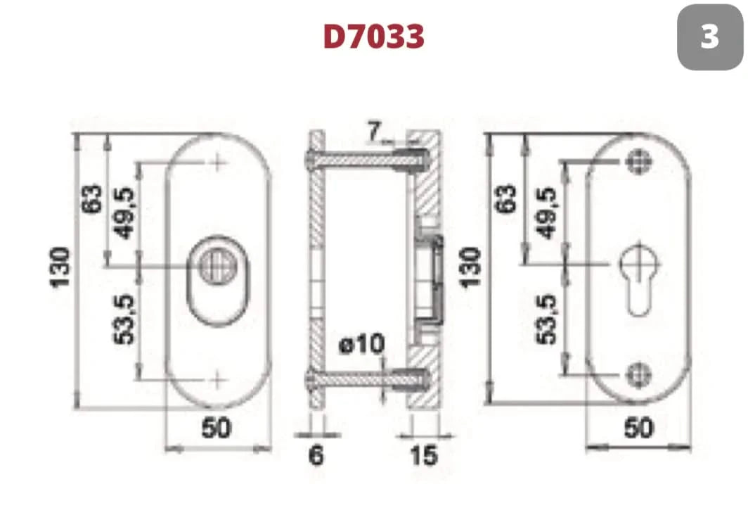 Dieckmann Rombus veiligheidsrozet D7033 aluminium F1 maattekening detail