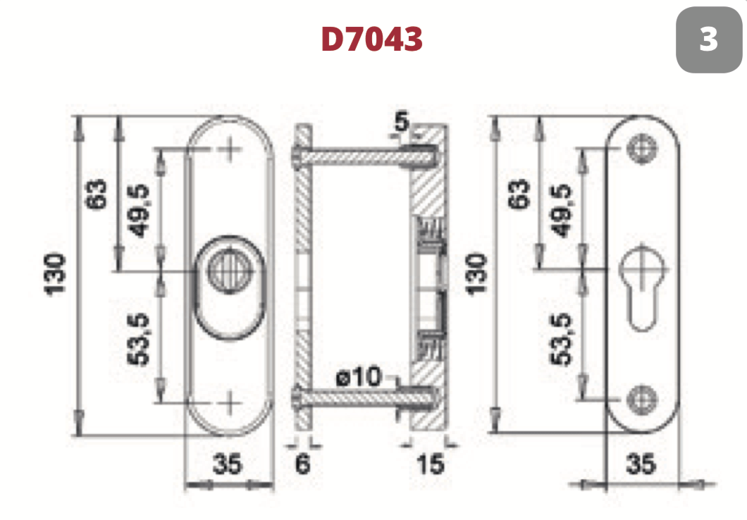 Dieckmann Brabant veiligheidsrozet D7043 aluminium F1 maattekening detail
